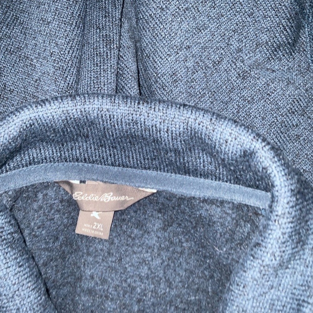 Men’s used size XXL 2XL Eddie Bauer pullover fleece grey blue quarter zip pocket - Picture 2 of 4